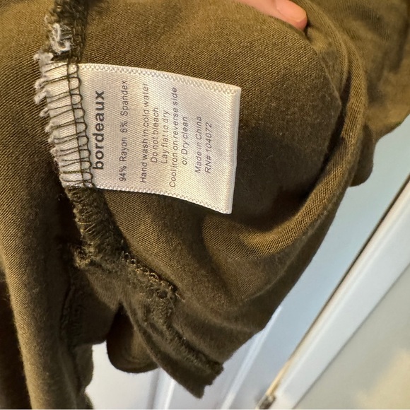 Anthropologie Bordeaux Deep Olive V-Neck Short Sleeve Top - Picture 5 of 6